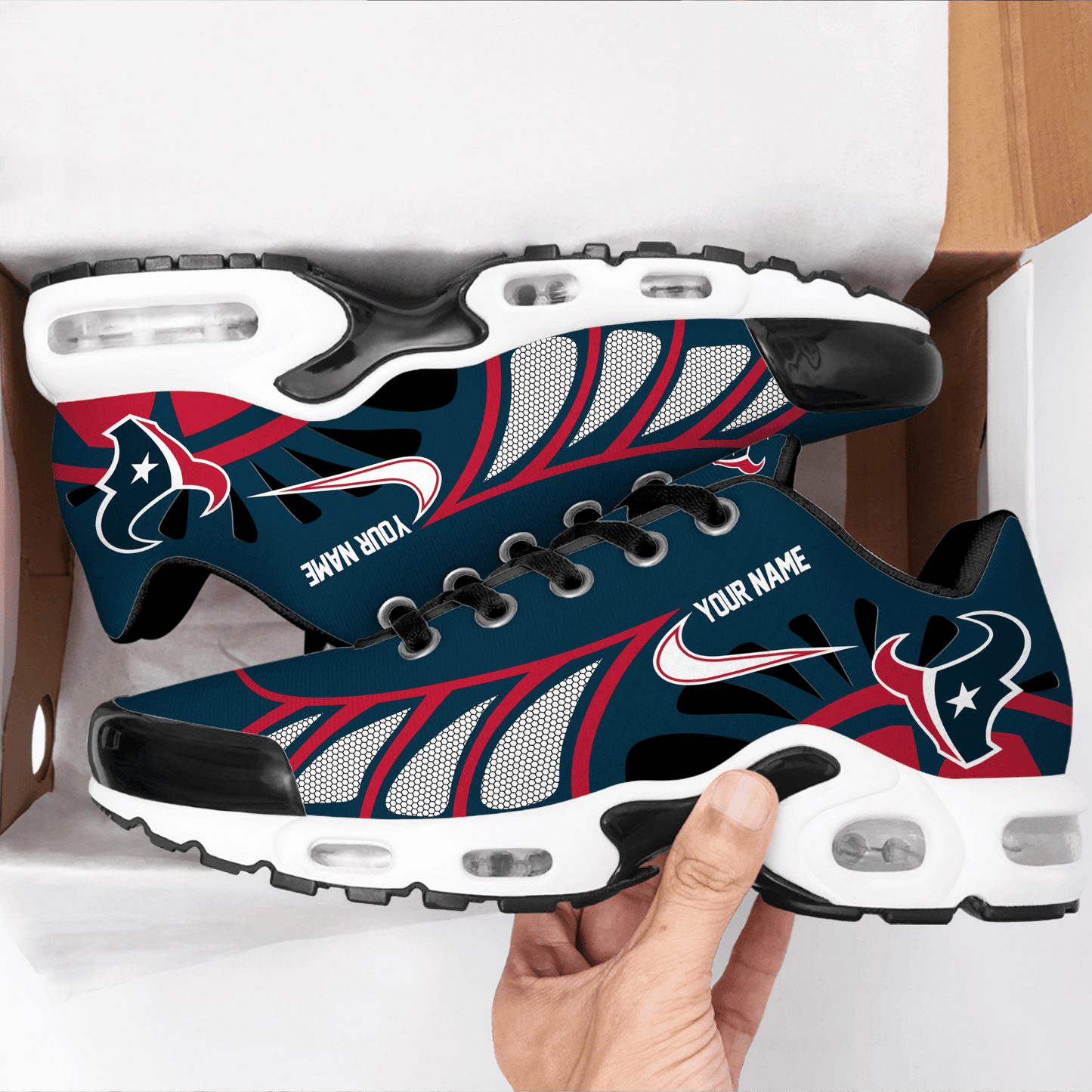 LIMITED EDITION - NEW CUSTOMIZED NFL15 HTT HOUSTON TEXANS UNISEX AIR MAX PLUS SNEAKERS
