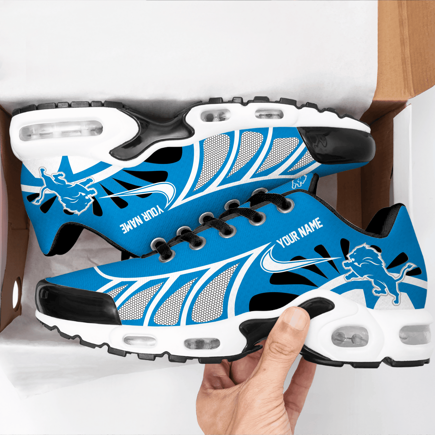 LIMITED EDITION - NEW CUSTOMIZED NFL04 DTL DETROIT LIONS UNISEX AIR MAX PLUS SNEAKERS