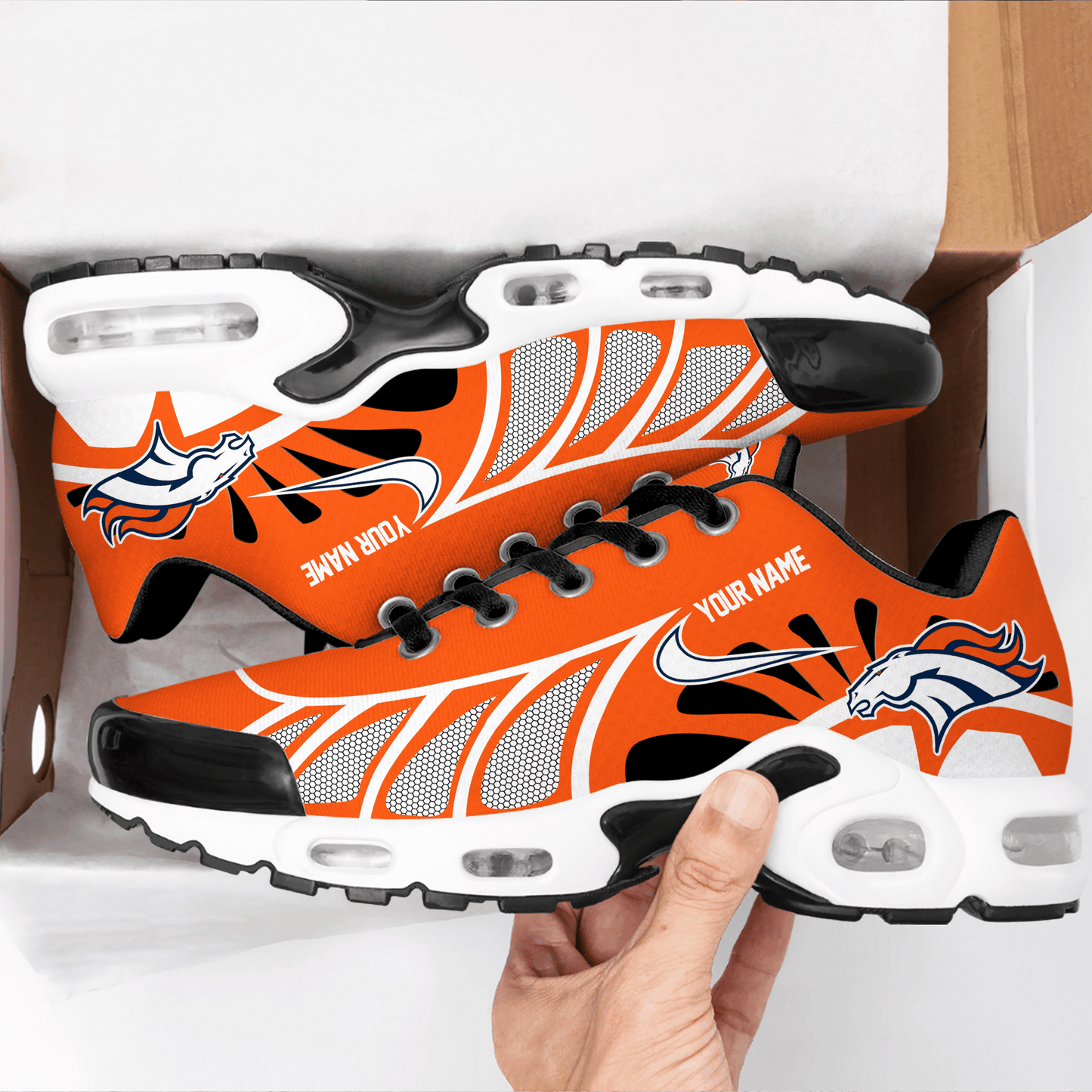LIMITED EDITION - NEW CUSTOMIZED NFL13 DVB DENVER BRONCOS UNISEX AIR MAX PLUS SNEAKERS