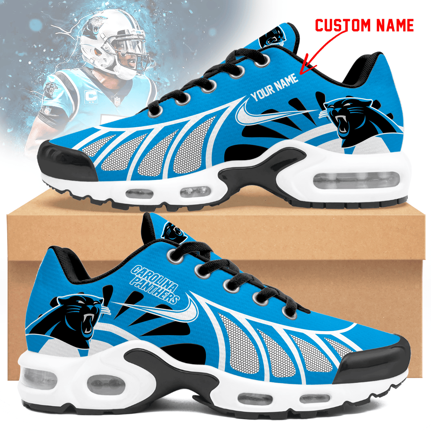 LIMITED EDITION - NEW CUSTOMIZED NFL23 CLP CAROLINA PANTHERS UNISEX AIR MAX PLUS SNEAKERS