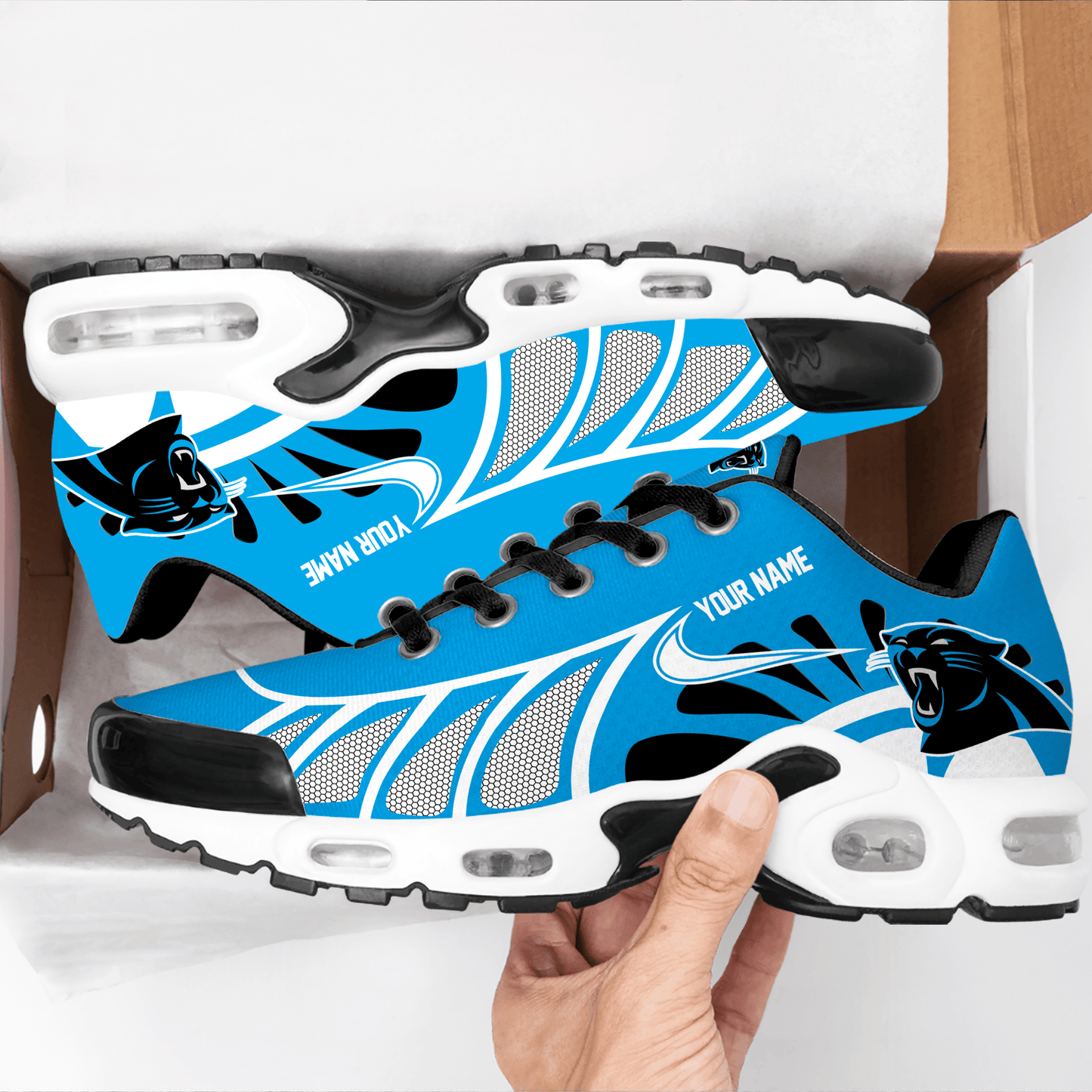 LIMITED EDITION - NEW CUSTOMIZED NFL23 CLP CAROLINA PANTHERS UNISEX AIR MAX PLUS SNEAKERS