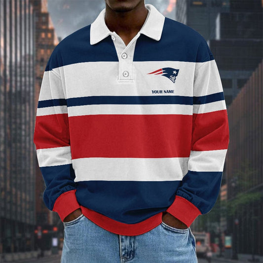 LIMITED EDITION - NEW CUSTOMIZED NFL27 NEP NEW ENGLAND PATRIOTS MEN LONG SLEEVE POLO