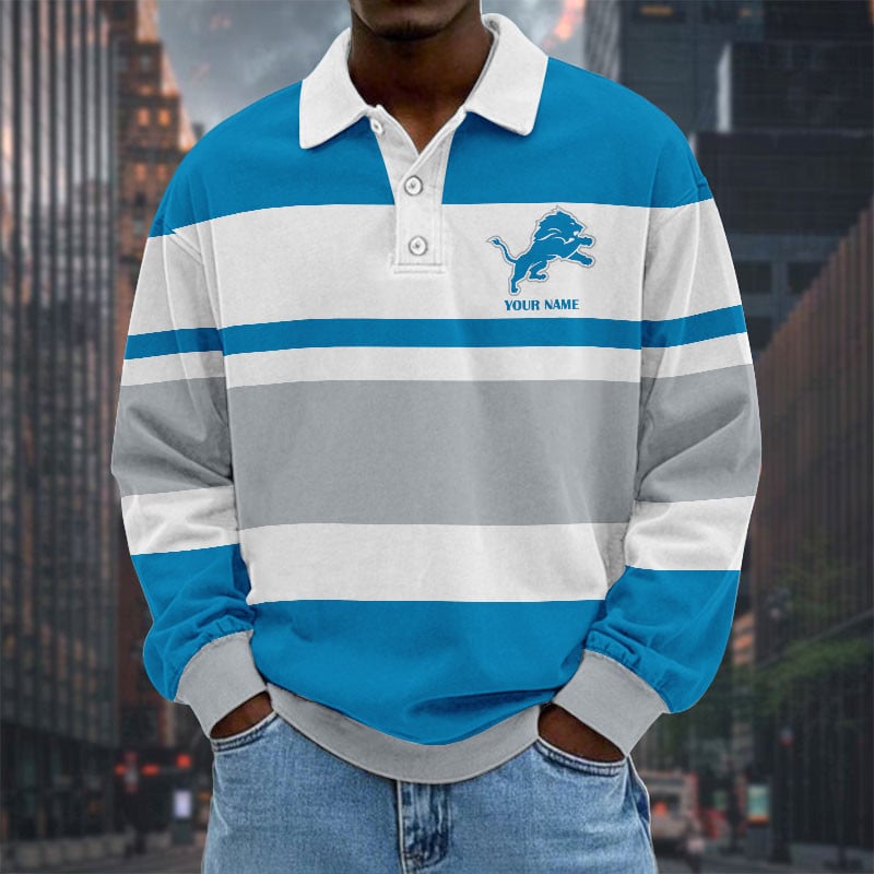 LIMITED EDITION - NEW CUSTOMIZED NFL04 DTL DETROIT LIONS MEN LONG SLEEVE POLO