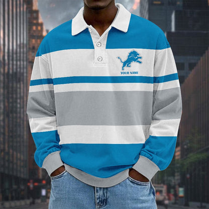 LIMITED EDITION - NEW CUSTOMIZED NFL04 DTL DETROIT LIONS MEN LONG SLEEVE POLO