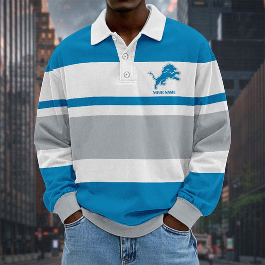 LIMITED EDITION - NEW CUSTOMIZED NFL04 DTL DETROIT LIONS MEN LONG SLEEVE POLO