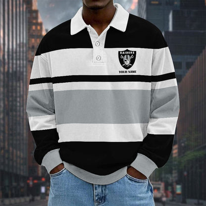 LIMITED EDITION - NEW CUSTOMIZED NFL07 LVR LAS VEGAS RAIDERS MEN LONG SLEEVE POLO