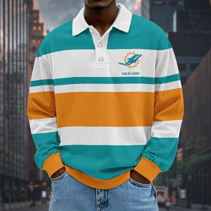 LIMITED EDITION - NEW CUSTOMIZED NFL19 MDP MIAMI DOLPHINS MEN LONG SLEEVE POLO