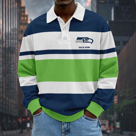 LIMITED EDITION - NEW CUSTOMIZED NFL06 SSH SEATTLE SEAHAWKS MEN LONG SLEEVE POLO