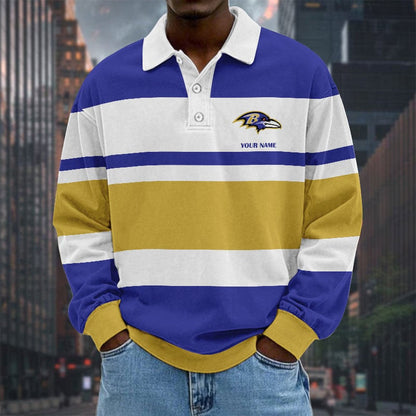 LIMITED EDITION - NEW CUSTOMIZED NFL28 BTR BALTIMORE RAVENS MEN LONG SLEEVE POLO