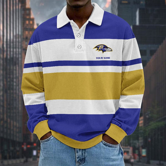 LIMITED EDITION - NEW CUSTOMIZED NFL28 BTR BALTIMORE RAVENS MEN LONG SLEEVE POLO