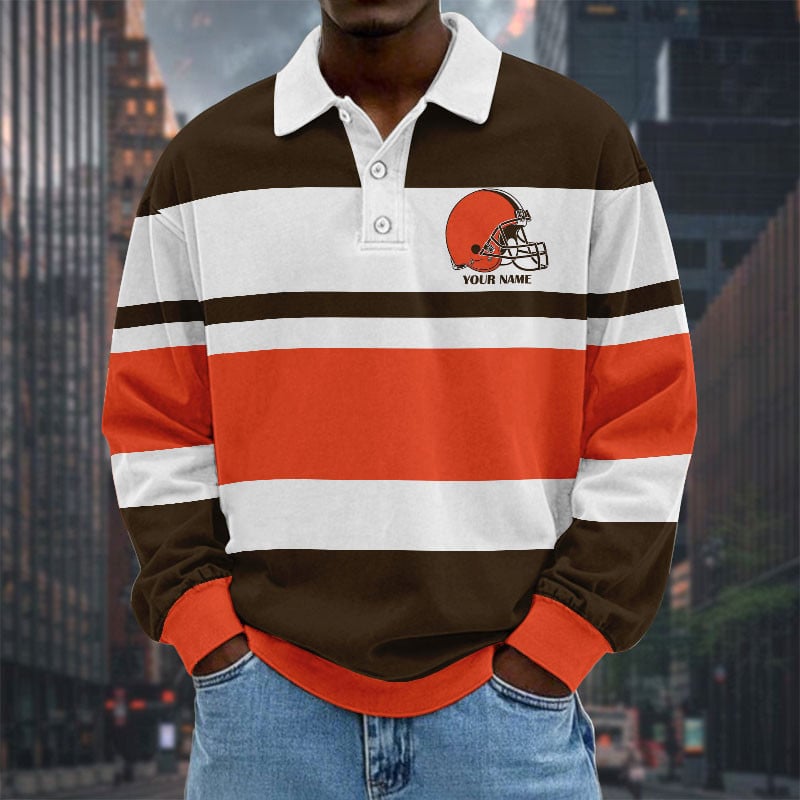 LIMITED EDITION - NEW CUSTOMIZED NFL29 CLB CLEVELAND BROWNS MEN LONG SLEEVE POLO