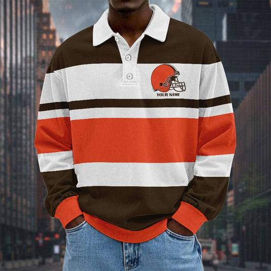LIMITED EDITION - NEW CUSTOMIZED NFL29 CLB CLEVELAND BROWNS MEN LONG SLEEVE POLO