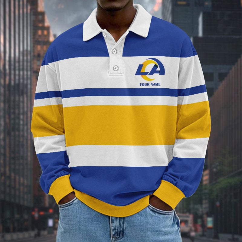 LIMITED EDITION - NEW CUSTOMIZED NFL22 LAR LOS ANGELES RAMS MEN LONG SLEEVE POLO