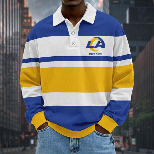 LIMITED EDITION - NEW CUSTOMIZED NFL22 LAR LOS ANGELES RAMS MEN LONG SLEEVE POLO
