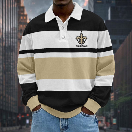 LIMITED EDITION - NEW CUSTOMIZED NFL24 NOS NEW ORLEANS SAINTS MEN LONG SLEEVE POLO