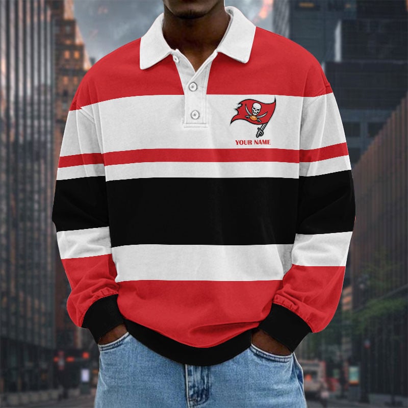 LIMITED EDITION - NEW CUSTOMIZED NFL10 TBB TAMPA BAY BUCCANEERS MEN LONG SLEEVE POLO