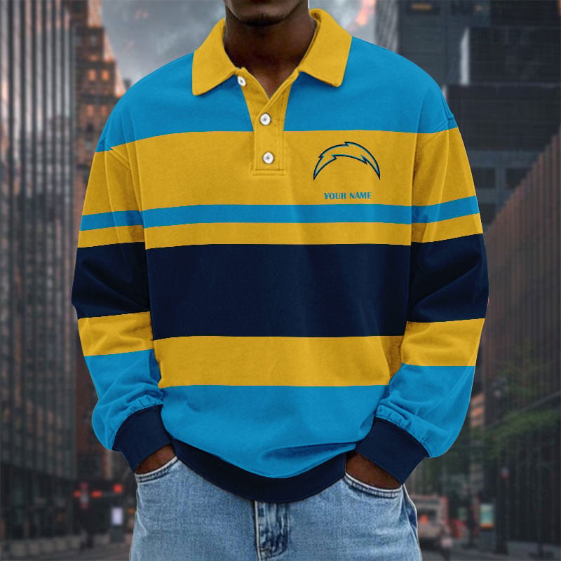 LIMITED EDITION - NEW CUSTOMIZED NFL09 LAC LOS ANGELES CHARGERS MEN LONG SLEEVE POLO