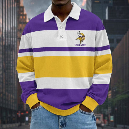LIMITED EDITION - NEW CUSTOMIZED NFL05 MVK MINNESOTA VIKINGS MEN LONG SLEEVE POLO