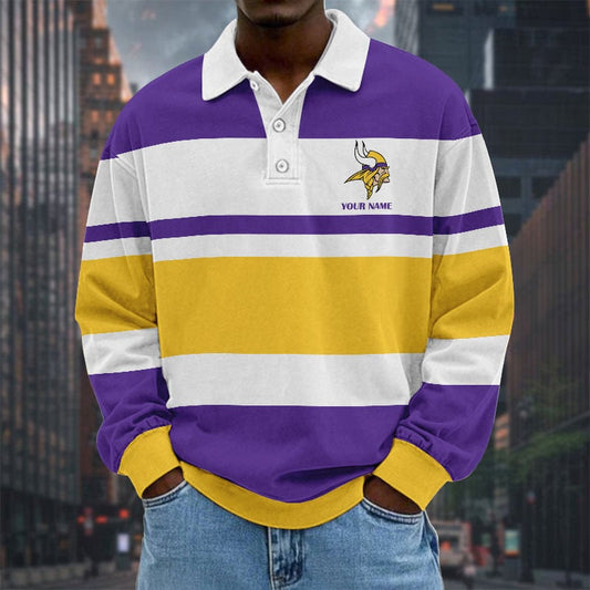 LIMITED EDITION - NEW CUSTOMIZED NFL05 MVK MINNESOTA VIKINGS MEN LONG SLEEVE POLO