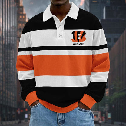 LIMITED EDITION - NEW CUSTOMIZED NFL16 CCB CINCINNATI BENGALS MEN LONG SLEEVE POLO