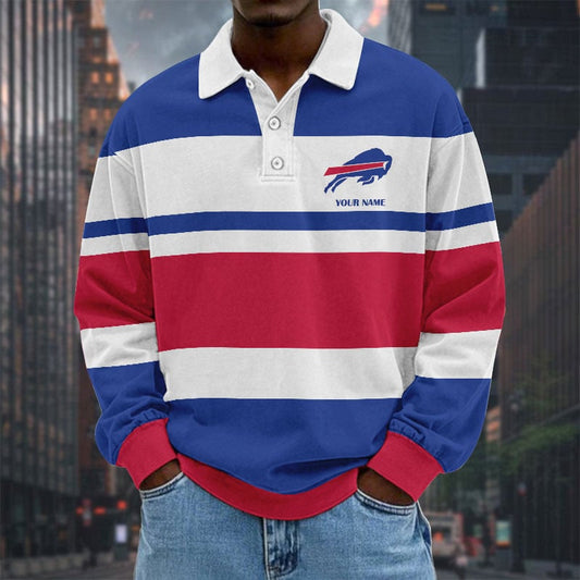 LIMITED EDITION - NEW CUSTOMIZED NFL03 BFB BUFFALO BILLS MEN LONG SLEEVE POLO