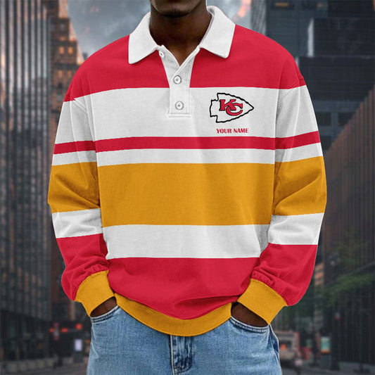 LIMITED EDITION - NEW CUSTOMIZED NFL01 KCC KANSAS CITY CHIEFS MEN LONG SLEEVE POLO