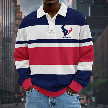 LIMITED EDITION - NEW CUSTOMIZED NFL15 HTT HOUSTON TEXANS MEN LONG SLEEVE POLO