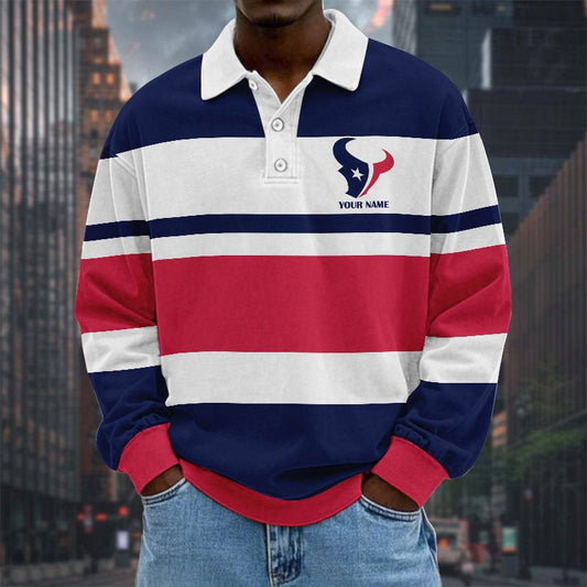 LIMITED EDITION - NEW CUSTOMIZED NFL15 HTT HOUSTON TEXANS MEN LONG SLEEVE POLO