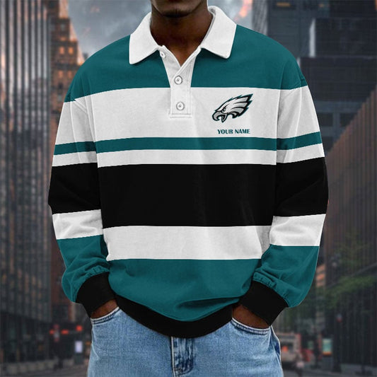 LIMITED EDITION - NEW CUSTOMIZED NFL02 PPE PHILADELPHIA EAGLES MEN LONG SLEEVE POLO
