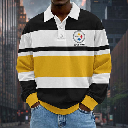 LIMITED EDITION - NEW CUSTOMIZED NFL14 PSB PITTSBURGH STEELERS MEN LONG SLEEVE POLO
