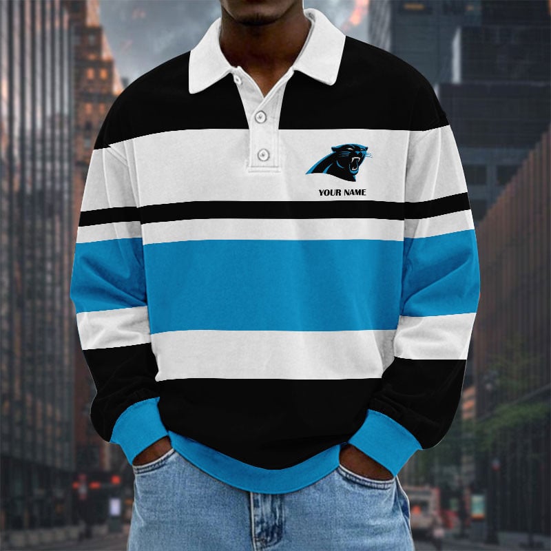 LIMITED EDITION - NEW CUSTOMIZED NFL23 CLP CAROLINA PANTHERS MEN LONG SLEEVE POLO