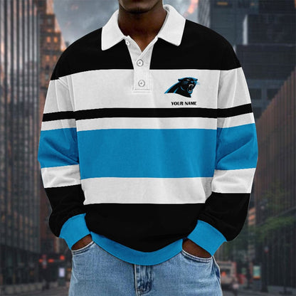 LIMITED EDITION - NEW CUSTOMIZED NFL23 CLP CAROLINA PANTHERS MEN LONG SLEEVE POLO
