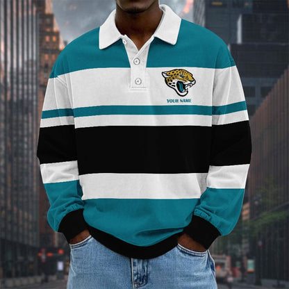 LIMITED EDITION - NEW CUSTOMIZED NFL30 JSJ JACKSONVILLE JAGUARS MEN LONG SLEEVE POLO