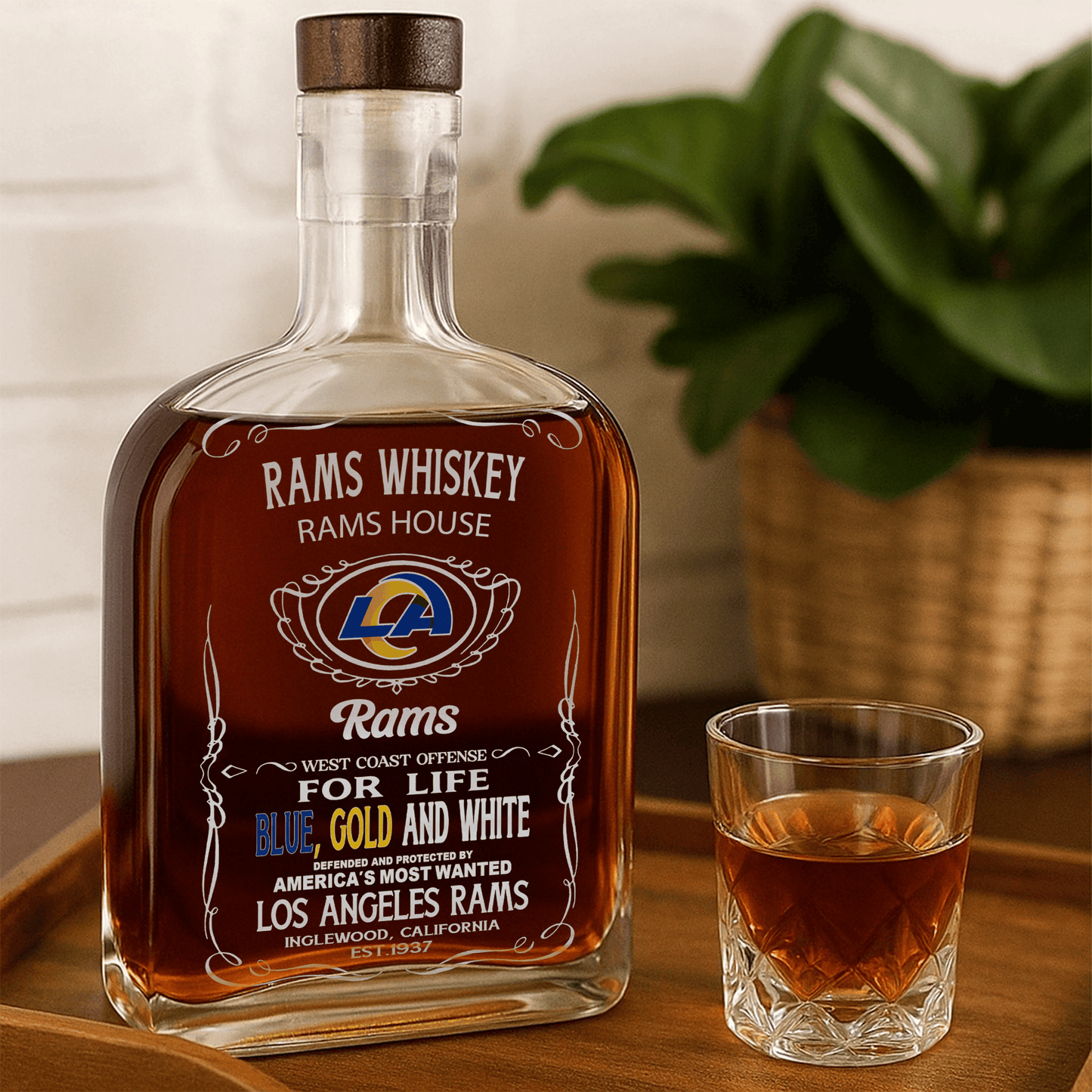 LIMITED EDITION - NEW CUSTOMIZED NFL22 LAR LOS ANGELES RAMS LUXURY WHISKEY BOTTLE 450ML