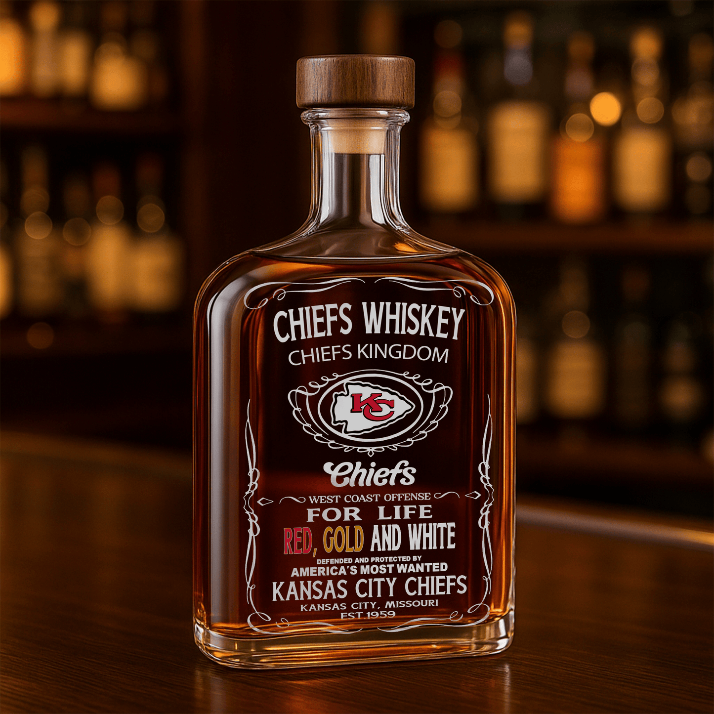 LIMITED EDITION - NEW CUSTOMIZED NFL01 KCC KANSAS CITY CHIEFS LUXURY WHISKEY BOTTLE 450ML
