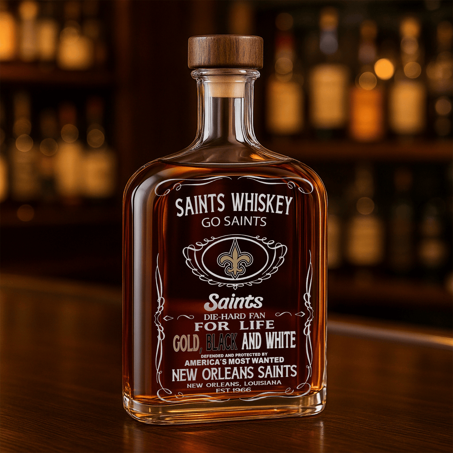 LIMITED EDITION - NEW CUSTOMIZED NFL24 NOS NEW ORLEANS SAINTS LUXURY WHISKEY BOTTLE 450ML