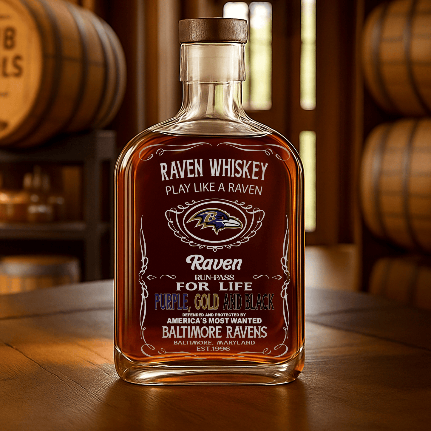 LIMITED EDITION - NEW CUSTOMIZED NFL28 BTR BALTIMORE RAVENS LUXURY WHISKEY BOTTLE 450ML