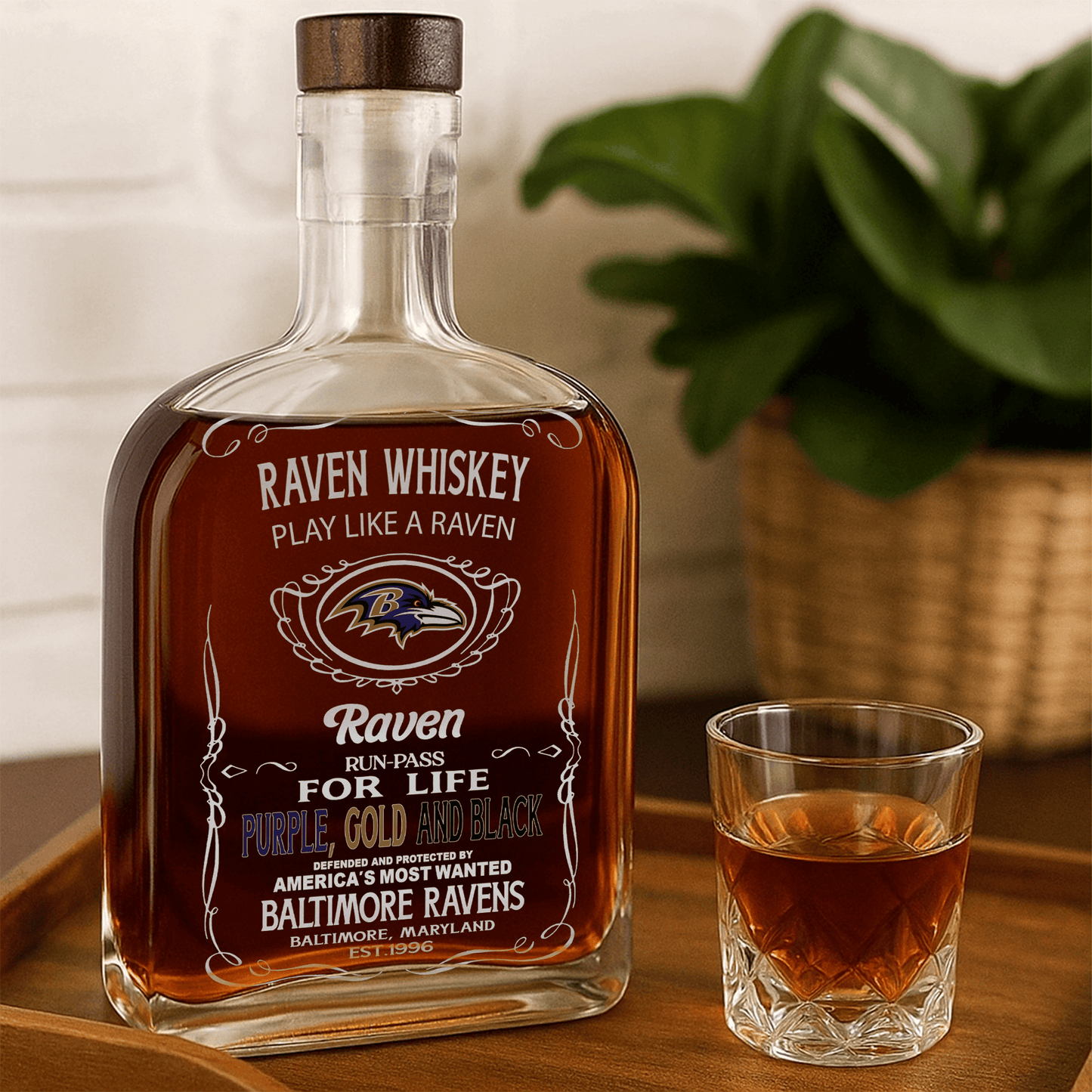 LIMITED EDITION - NEW CUSTOMIZED NFL28 BTR BALTIMORE RAVENS LUXURY WHISKEY BOTTLE 450ML