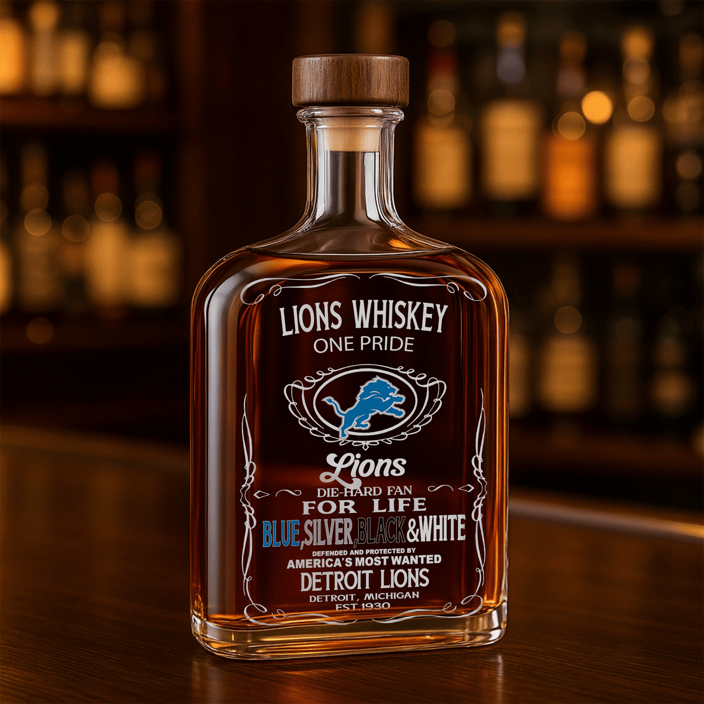 LIMITED EDITION - NEW CUSTOMIZED NFL04 DTL DETROIT LIONS LUXURY WHISKEY BOTTLE 450ML