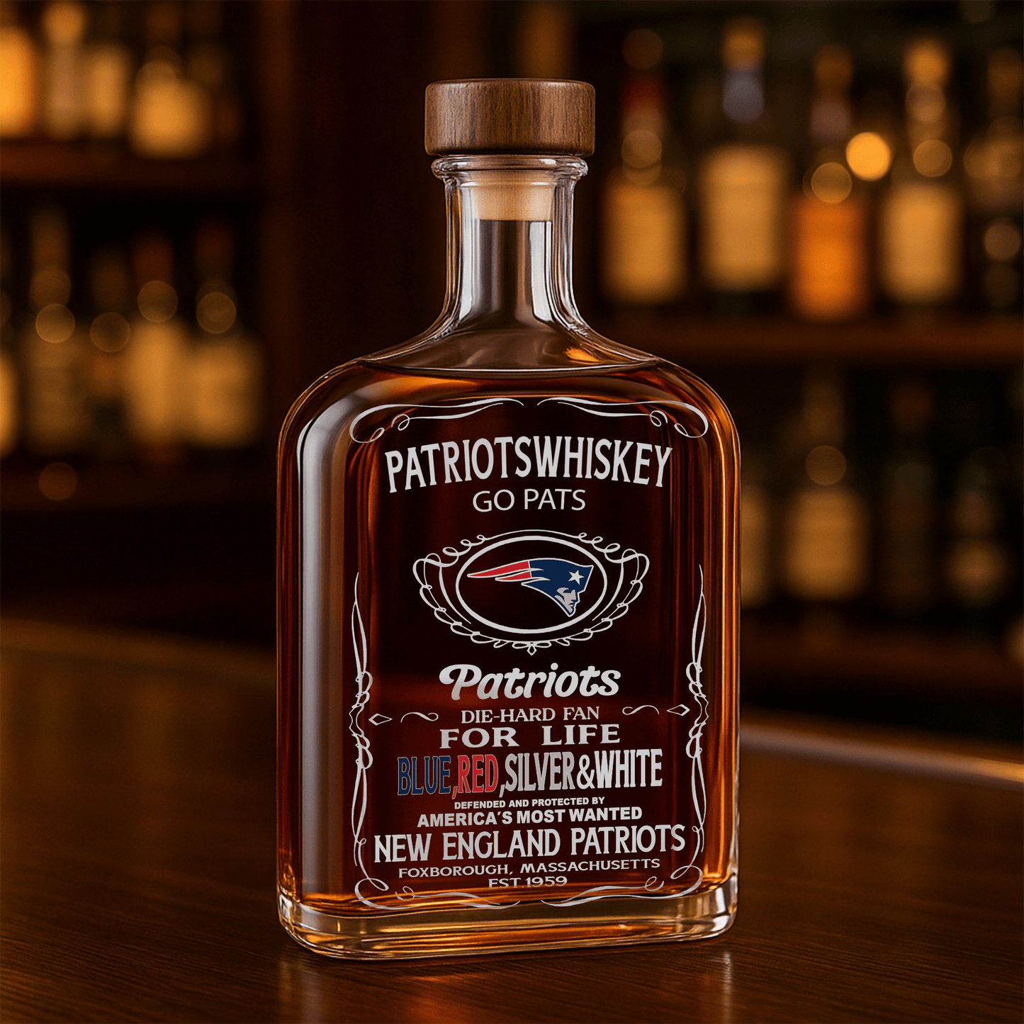 LIMITED EDITION - NEW CUSTOMIZED NFL27 NEP NEW ENGLAND PATRIOTS LUXURY WHISKEY BOTTLE 450ML