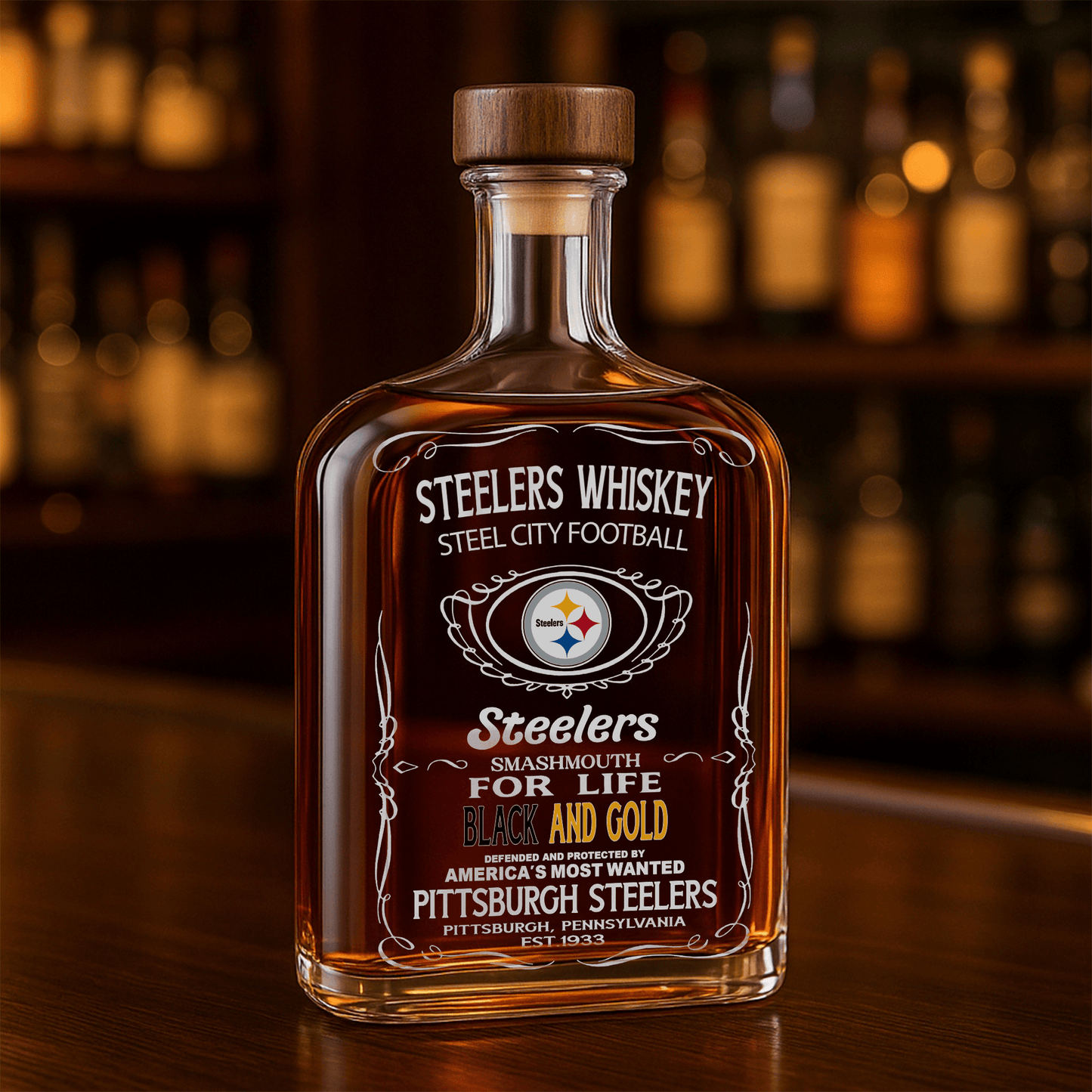 LIMITED EDITION - NEW CUSTOMIZED NFL14 PSB PITTSBURGH STEELERS LUXURY WHISKEY BOTTLE 450ML