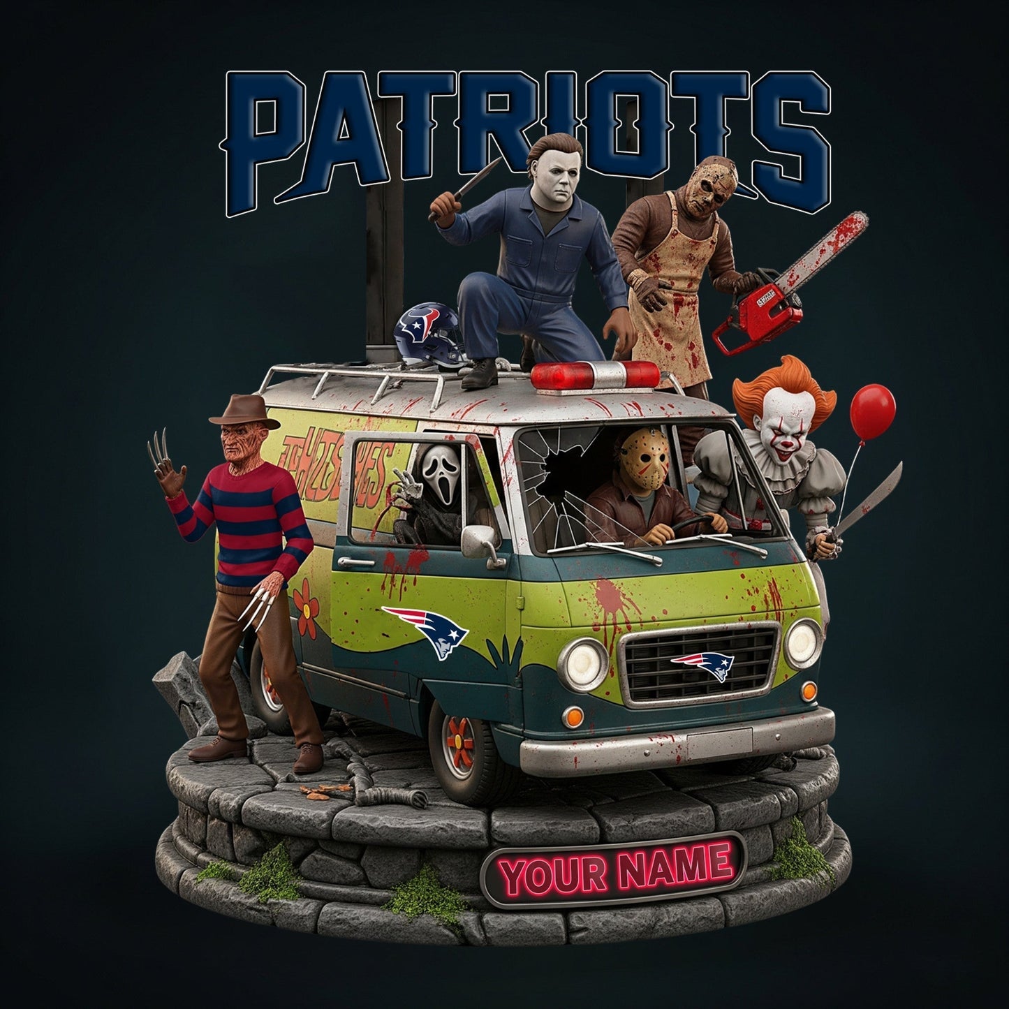 LIMITED EDITION - NEW CUSTOMIZED NFL27 NEP NEW ENGLAND PATRIOTS HORROR MOVIE ACRYLIC PLAQUE