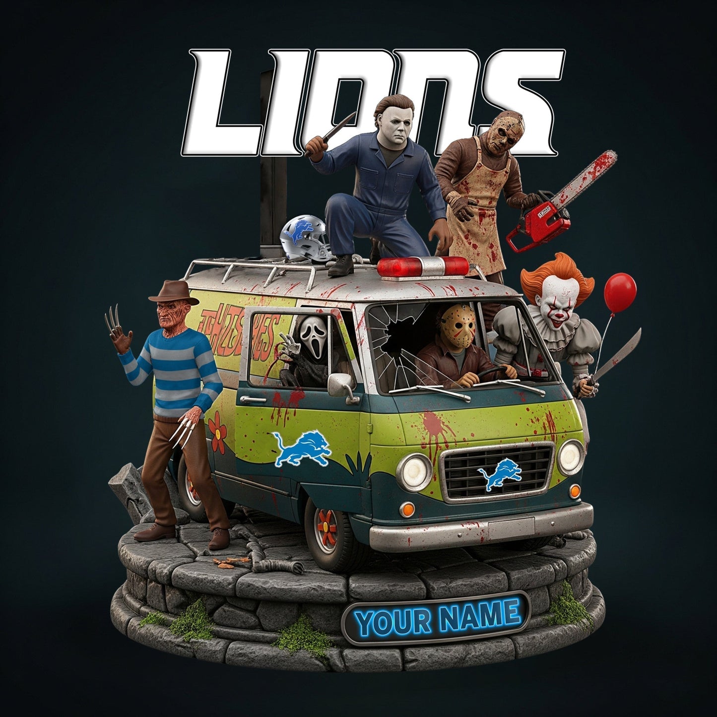 LIMITED EDITION - NEW CUSTOMIZED NFL04 DTL DETROIT LIONS HORROR MOVIE ACRYLIC PLAQUE