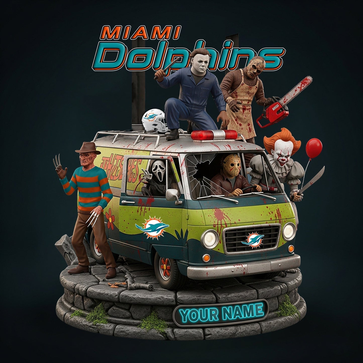LIMITED EDITION - NEW CUSTOMIZED NFL19 MDP MIAMI DOLPHINS HORROR MOVIE ACRYLIC PLAQUE