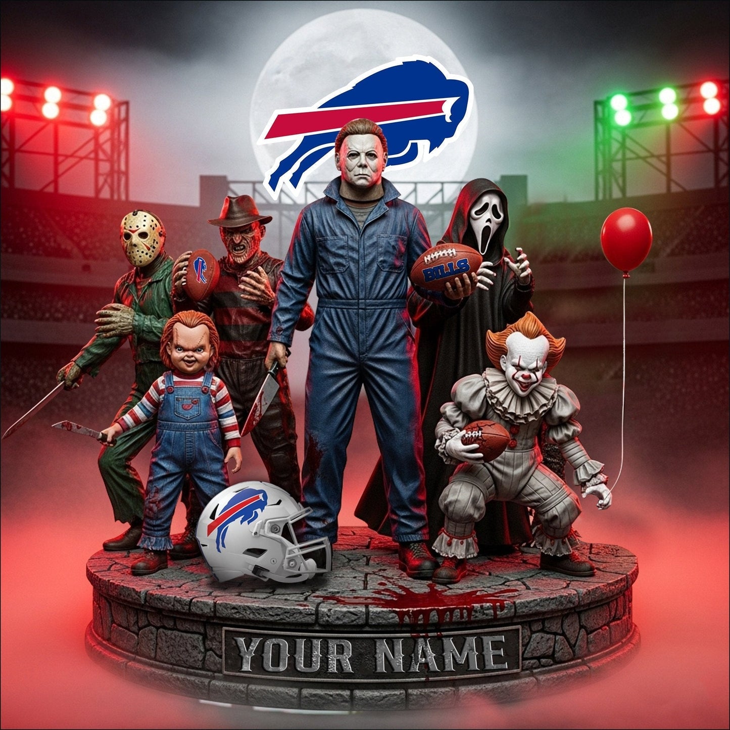 LIMITED EDITION - NEW CUSTOMIZED NFL03 BFB BUFFALO BILLS HORROR MOVIE ACRYLIC PLAQUE
