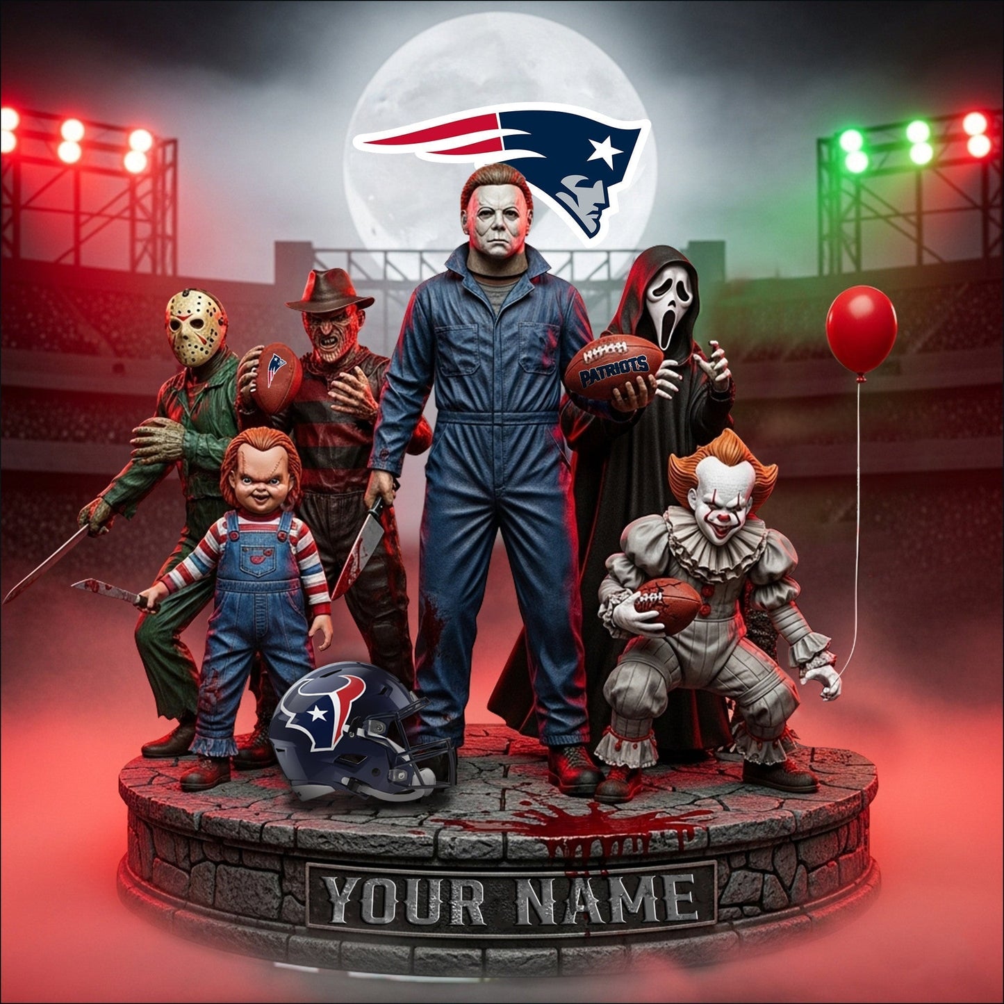 LIMITED EDITION - NEW CUSTOMIZED NFL27 NEP NEW ENGLAND PATRIOTS HORROR MOVIE ACRYLIC PLAQUE