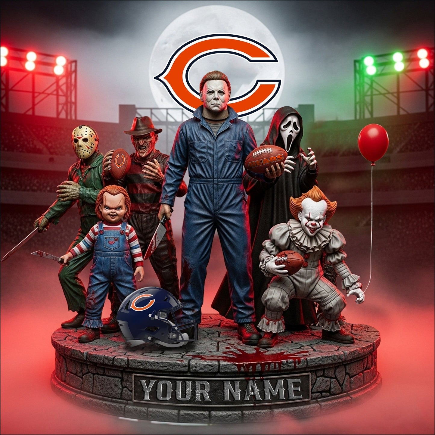 LIMITED EDITION - NEW CUSTOMIZED NFL26 CCB CHICAGO BEARS HORROR MOVIE ACRYLIC PLAQUE