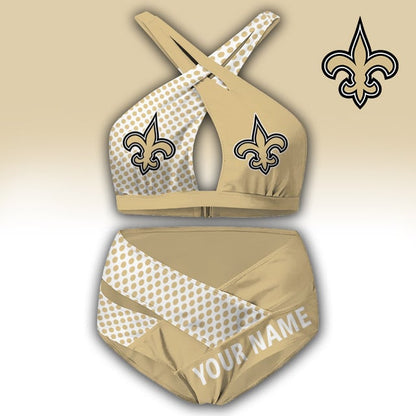 LIMITED EDITION - NEW CUSTOMIZED NFL24 NOS NEW ORLEANS SAINTS WOMEN'S CROSS SWIMSUIT UNDERWEAR
