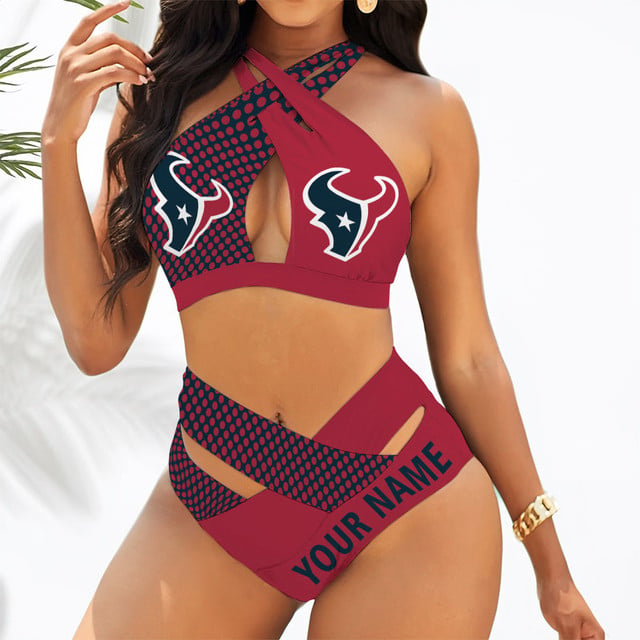 LIMITED EDITION - NEW CUSTOMIZED NFL15 HTT HOUSTON TEXANS WOMEN'S CROSS SWIMSUIT UNDERWEAR