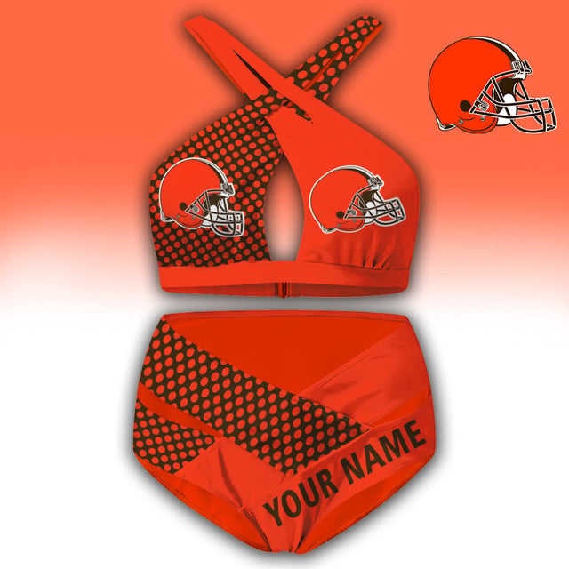 LIMITED EDITION - NEW CUSTOMIZED NFL29 CLB CLEVELAND BROWNS WOMEN'S CROSS SWIMSUIT UNDERWEAR